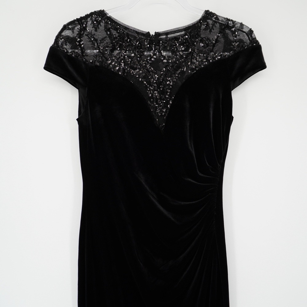 Adrianna Papell Women's Cocktail Black Velvet Lace Dress Size‎ 2 Whimsigoth Dark